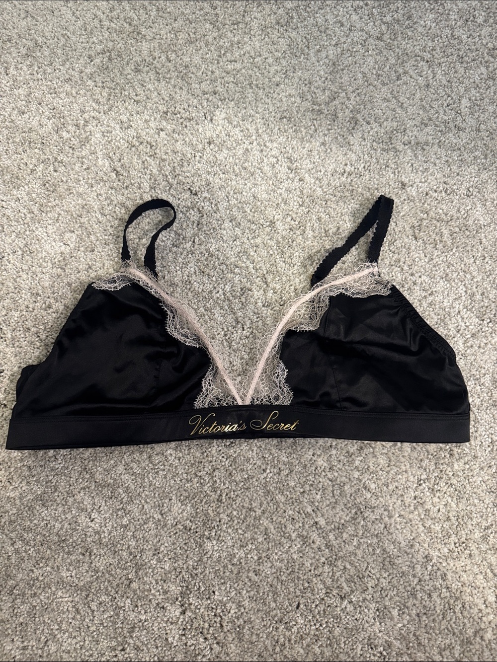 Victoria's Secret Black Bralette with Pale Pink Lace Trim